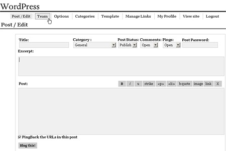 Early version of WordPress